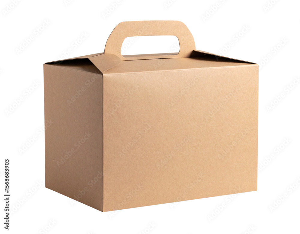 Plain Craft Brown Paper Dessert Box with Handle, Isolated on Transparent Background Plain Craft Brown Paper Dessert Box with Handle, Isolated on Transparent Background