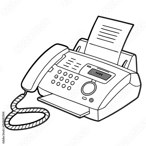 Fax machine with telephone handset and paper office equipment