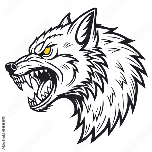 Fierce wolf head snarling werewolf animal