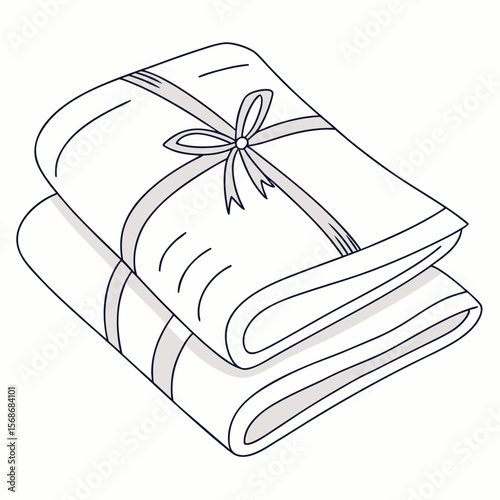 Folded white towels tied with ribbon vector
