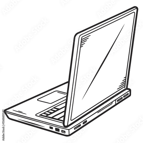 Open laptop with black lines on white technology device