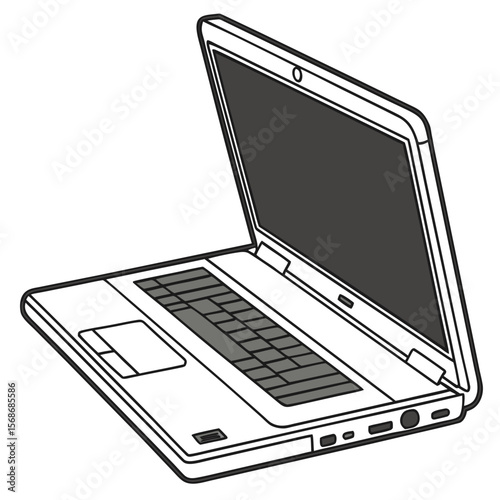 Open laptop with dark screen and keyboard portable computer