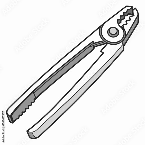 Silver metal tongs with serrated jaws pliers tool