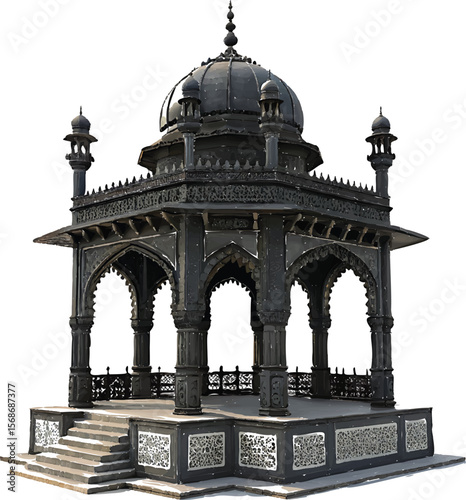 Ornate dark stone pavilion with dome vector
