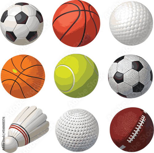 Sports balls and shuttlecock collection soccer ball