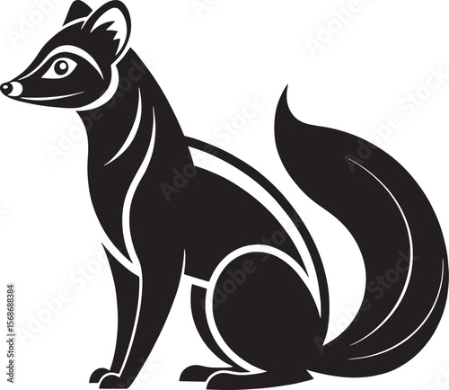 Stylized black animal with bushy tail white graphic