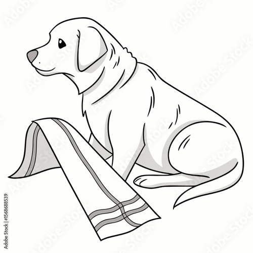 White dog with striped towel animal canine