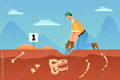 Digging Soil For Pre Historic Bone