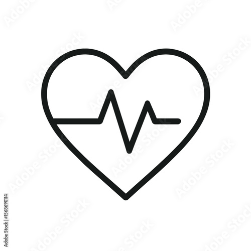 Black outline shows a heartbeat in a heart shape, ideal for cardiology, health, or fitness projects, and medical designs.