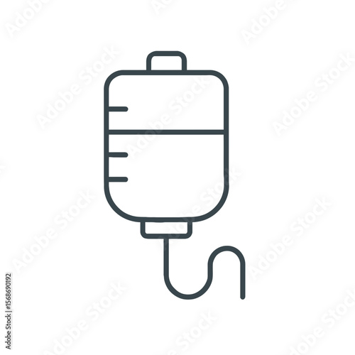 Medical IV drip bag outline drawing represents intravenous therapy and healthcare treatments for hospitals and clinics