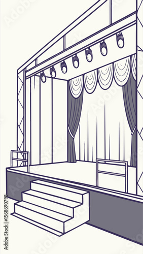 Vector illustration of a house window with curtains, part of a home interior design