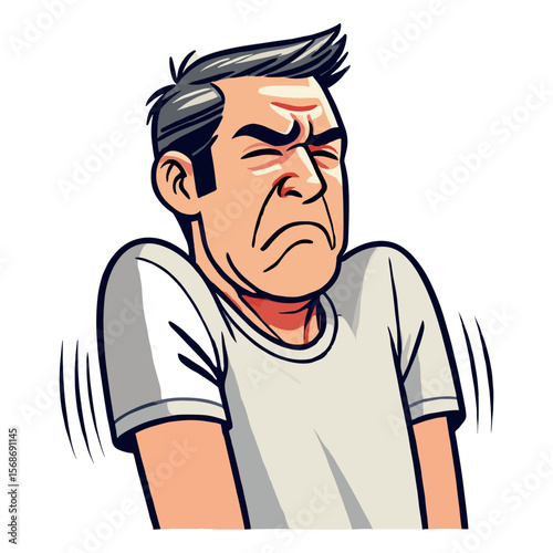 Annoyed Man With Disgusted Facial Expression In Cartoon Style