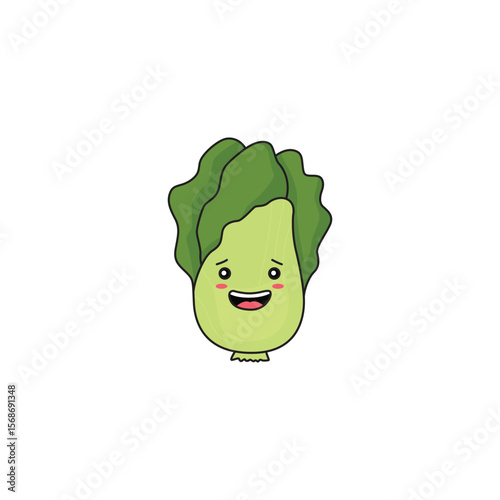 An icon of a cute cartoon lettuce with a wide, happy smile, representing freshness and positive emotion.
