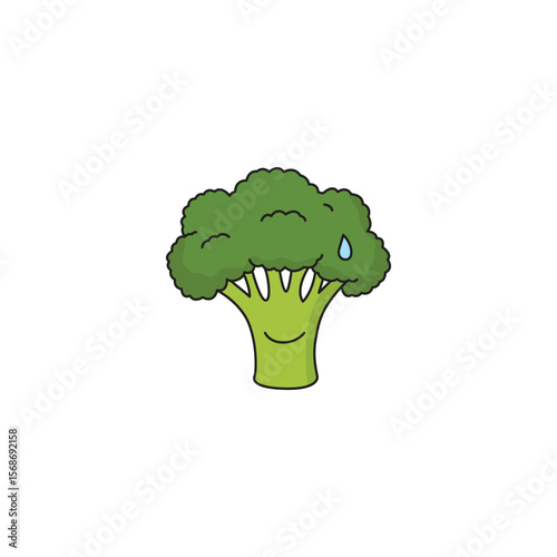An icon of a cute cartoon broccoli floret with sweat drops, suggesting nervousness, exertion, or being overwhelmed.