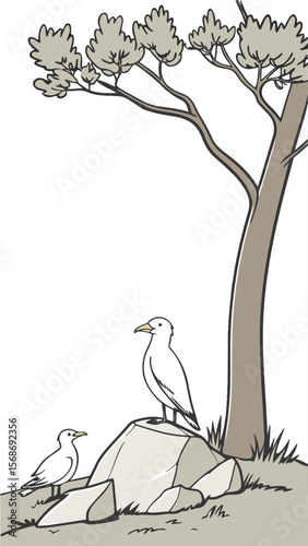 Wildlife photo of a wild bird with a distinctive beak and colorful feathers, perhaps a puffin or a heron, perched on a branch