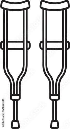 Black and white line drawing of two crutches medical equipment mobility aid