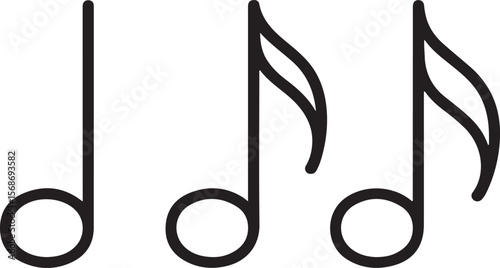 Black musical notes on white background line art