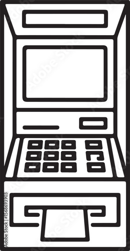 Minimalist A T M machine line art banking finance