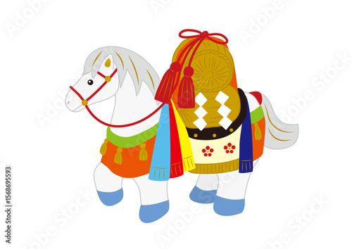 米俵を積んだ神馬 午年 年賀状 イラスト ベクター