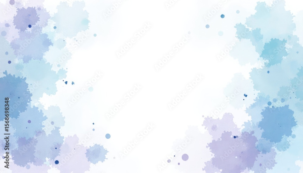 Obraz premium Light blue and purple watercolor paint splatter background.