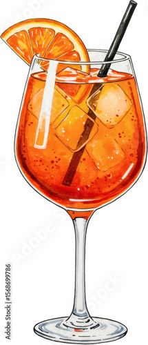 watercolour illustration of aperol spritz