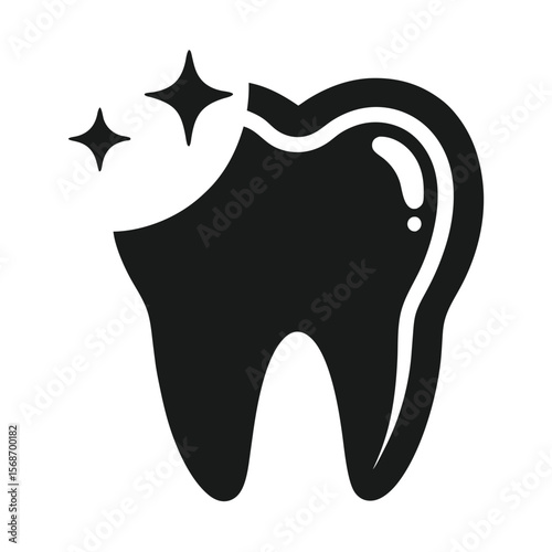 Clean black and white medical icon of a shiny tooth