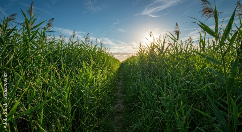 Fototapeta premium Sunlit path through tall grass