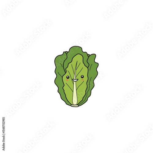 An icon of a cute cartoon green lettuce with a happy and contented face, symbolizing freshness and vitality.