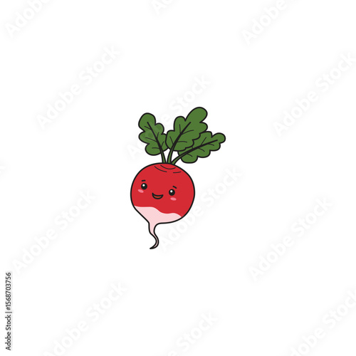 An icon of a cute cartoon red radish with a happy smiling face, representing freshness and positive emotion.