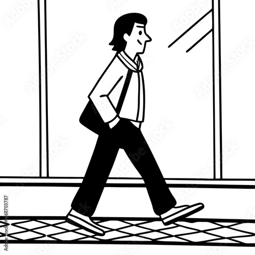 Man walking with bag and scarf determined