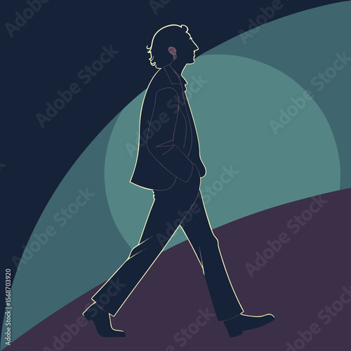 Silhouette of man in suit walking against abstract background vector