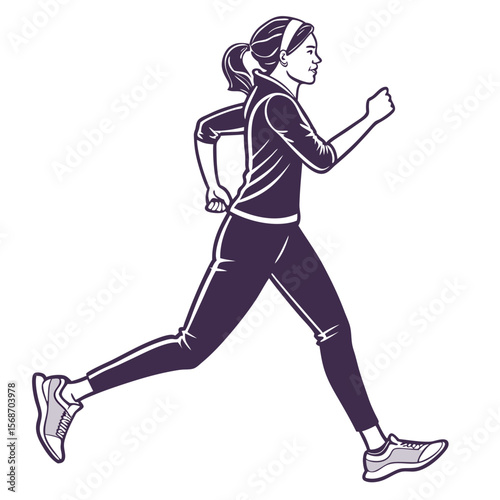 Athletic woman running forward fitness exercise
