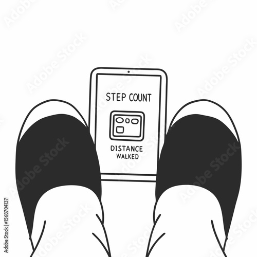 Pedometer screen with feet step count distance walked