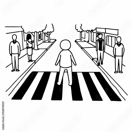 People waiting at a street crossing walking
