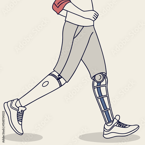 Person with prosthetic leg running motion athletic