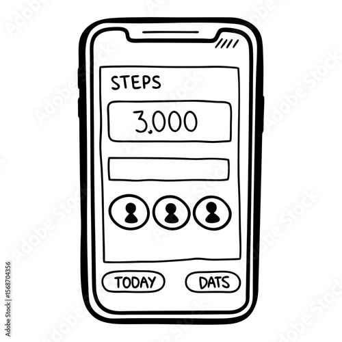 Smartphone displaying step count and user icons steps fitness