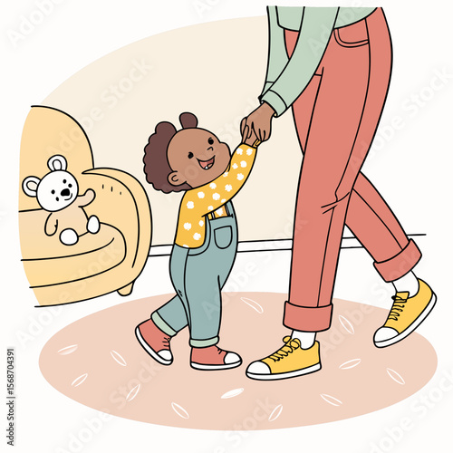 Toddler learning to walk with parent support walking
