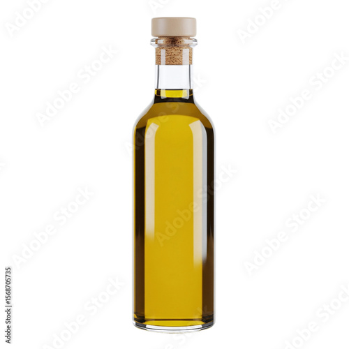 Glass bottle of olive oil with cork
