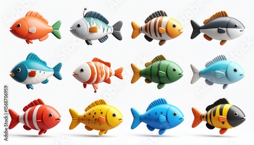 Collection of Colorful Cartoon Fish: Isolated 3D Render Illustration