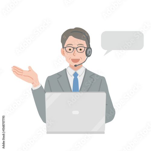 オンライン会議をする中年の会社員