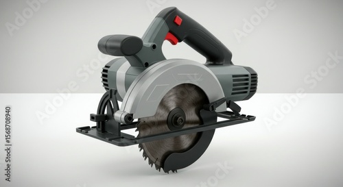 Gray and black circular saw,  angled view