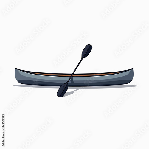 Clean side-view illustration of a classic canoe with a paddle, evoking feelings of peaceful river trips, outdoor recreation, and summer lake adventures.

