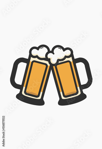 A vibrant cartoon illustration of two beer mugs clinking in a toast, a perfect icon symbolizing friendship, celebration, and a festive pub atmosphere.
