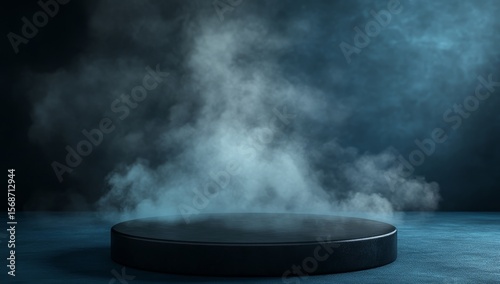 Wallpaper Mural Dark moody studio with smoky atmosphere and black round platform. Torontodigital.ca