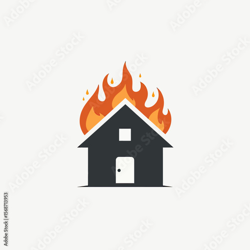 A powerful and simple silhouette icon of a house engulfed in flames, a clear and direct symbol for fire departments, emergency services, or property insurance.
