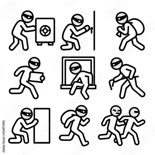 Robbery and Burglary Icons Set