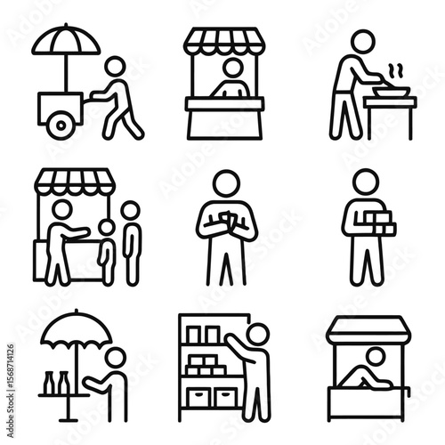 Street Vendor and Market Stalls Icons