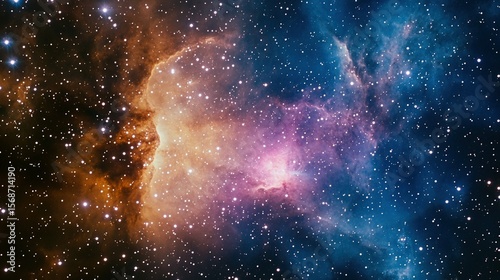 Colorful nebulae with scattered stars in deep space.