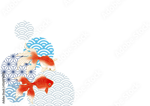 金魚が泳いでいる夏イメージの和柄背景素材