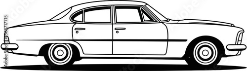 Vintage car illustration classic automobile design old vehicle drawing retro auto black and white sedan art